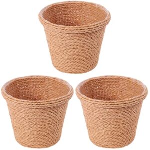 alipis 3 pcs basket plant room round home bin container organizer weaving rope indoor wicker vase adornment jute natural baskets khaki decor vintage decoration belly cotton rustic and