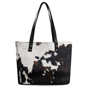 yongcoler modern cow print tote bag, big purse shoulder handbag for women, cowhide printed design