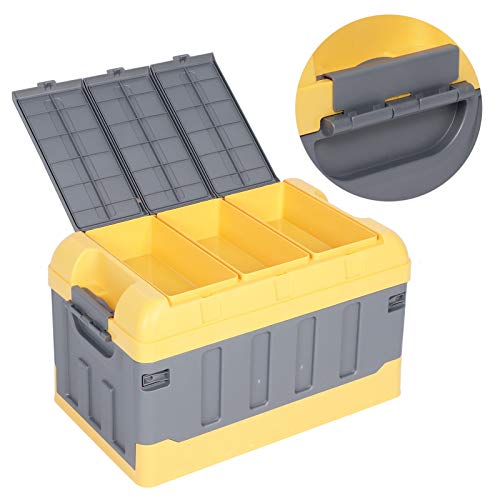 aqxreight Storage Bins, 75L Collapsible Storage Bin 3 Compartments 132.3lbs Load with Lid for Home Car Trunk MultiPurpose (Yellow)