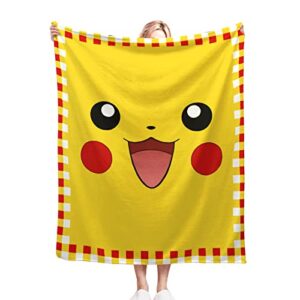 yellow cartoon eyes throw blanket 50x60inch pika flannel blanket for couch bedroom sofa office outdoor commemorate design for japanese anime fans