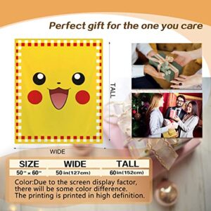 Yellow Cartoon Eyes Throw Blanket 50x60inch Pika Flannel Blanket for Couch Bedroom Sofa Office Outdoor Commemorate Design for Japanese Anime Fans