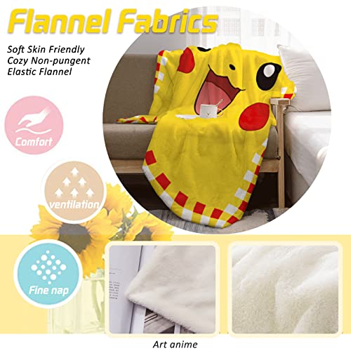 Yellow Cartoon Eyes Throw Blanket 50x60inch Pika Flannel Blanket for Couch Bedroom Sofa Office Outdoor Commemorate Design for Japanese Anime Fans