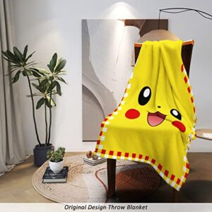 Yellow Cartoon Eyes Throw Blanket 50x60inch Pika Flannel Blanket for Couch Bedroom Sofa Office Outdoor Commemorate Design for Japanese Anime Fans