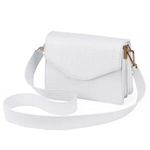 cluci cross body bag purses for women, vegan leather trendy purse with two shoulder strap, women’s shoulder bag crocodile white