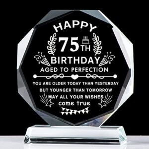 ywhl 75th birthday gifts for women men unique 75 years old happy birthday gifts for grandparents friends laser engraving 75th birthday glass plaque keepsake for parents aged to perfection