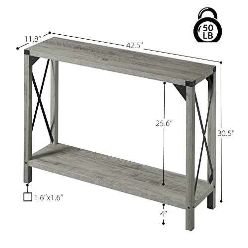 Amyove Farmhouse Entryway Table, 43" Grey Console Table, 2-Tier Wood Sofa Table with Shelf, Behind Couch Table, Console Tables for Entryway, Living Room, Hallway, Foyer