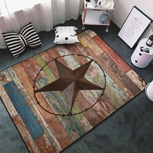 Minalo Large Area Rug Decorative Covering Floor,Rustic Wood Door with Southwestern Texas Star Garage Barn Farmhouse,Non Slip Washable Indoor Doormat Soft Area Rugs for Living Room Bedroom 5 x 7Ft