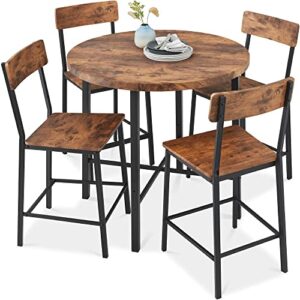 Best Choice Products 5-Piece Modern Round Counter Height Dining Set for Home Kitchen, Dining Room w/ 4 Chairs, 1.5in Thick Table - Brown