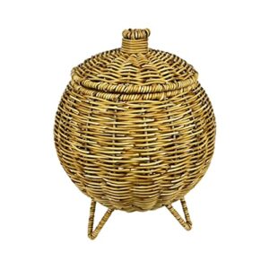 Colcolo Retro Style Rattan Round Serving Basket with Lid Handmade Woven Art Decor Storage Tray Bouquets for Organizing Home Decorative Tabletop, Imitation Rattan