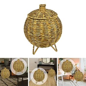 Colcolo Retro Style Rattan Round Serving Basket with Lid Handmade Woven Art Decor Storage Tray Bouquets for Organizing Home Decorative Tabletop, Imitation Rattan