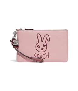 coach bunny graphic polished pebble small wristlet powder pink multi one size