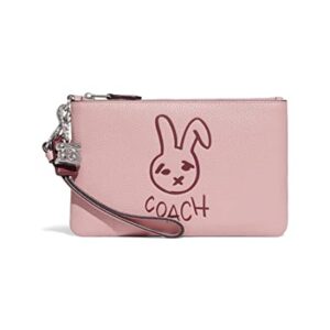COACH Bunny Graphic Polished Pebble Small Wristlet Powder Pink Multi One Size