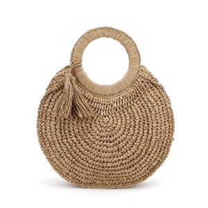 women straw totes beach shoulder bags woven handbags purse large straw basket wicker rattan purse for summer vacation (f)