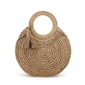 Women Straw Totes Beach Shoulder Bags Woven Handbags Purse Large Straw Basket Wicker Rattan Purse for Summer Vacation (F)