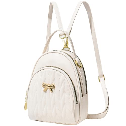 WIZOZI Mini Backpack for Women Cute Small Backpack Purse Teen Girls Fashion PU Leather Zipper Crossbody Shoulder Bags Multifunctional and Large-Capacity Daypack Purse-WHITE