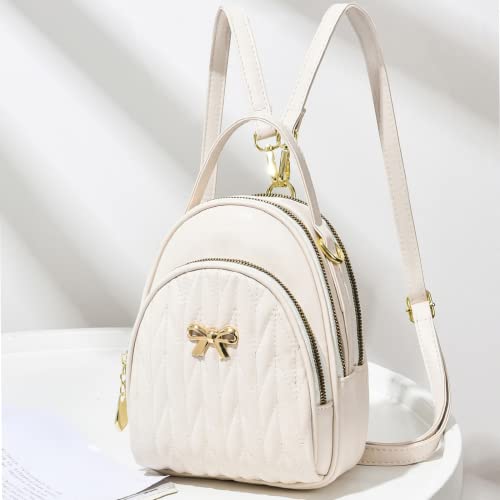 WIZOZI Mini Backpack for Women Cute Small Backpack Purse Teen Girls Fashion PU Leather Zipper Crossbody Shoulder Bags Multifunctional and Large-Capacity Daypack Purse-WHITE