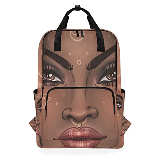 Tribal African Woman American Black Women with Glossy Lips, Tattoos Shoulder Bag Tote Daypacks Casual Sitting Satchel Rucksack Students Bookbag for A4 Books Knapsack College Schoolbag Backpack