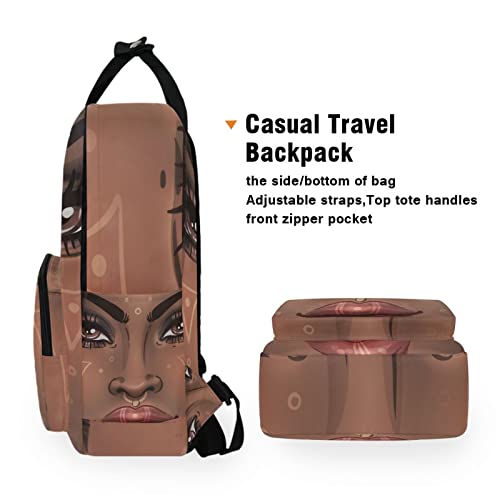 Tribal African Woman American Black Women with Glossy Lips, Tattoos Shoulder Bag Tote Daypacks Casual Sitting Satchel Rucksack Students Bookbag for A4 Books Knapsack College Schoolbag Backpack