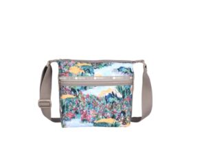 lesportsac scenic brush small hobo crossbody handbag, style 3709/color e554, vibrant wildflowers & soothing landscapes artfully arranged in a watercolor inspired dreamy summer palette