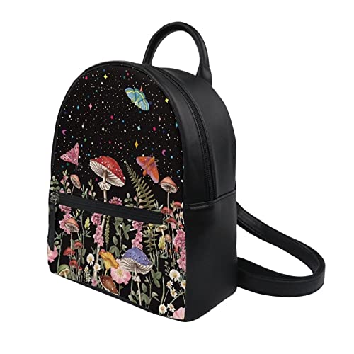 WHOSGNIHT Girls Backpack Bag Universe Mushroom Butterfly Floral Mini Leather Shoulder Handbag Waterproof Satchel