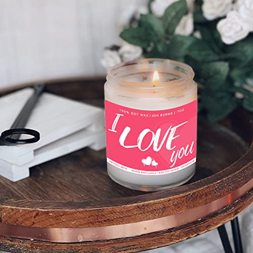 I Love You Candle Gifts | Warm Mahogany | Earthy Wood | Geranium Scented Soy Wax Candle Romantic Valentines Day Gifts for her/him/mom