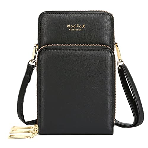 NoChoX Small Crossbody Bags for Women- Shoulder Cell Phone Bag, RFID Women's Wallet, Mini Messenger with Card Slots Adjustable Shoulder Strap, for Cell Phone Under 7 Inch(Black)…