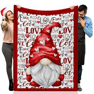 ivarunner gnome blanket throw with love english letters, love you throw blanket for couch sofa bedding room decor, super soft fleece flannel blankets for valentine gifts, 60 x 80 inch