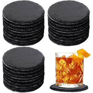 40 pieces round slate coasters bulk, 4 x 4 inch black stone coasters drink coasters bar coasters cup coaster with anti scratch bottom for drinks table kitchen bar home