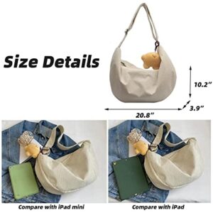 Mudono Hobo Bag for Girls Corduroy Shoulder Bag Large Capacity Crossbody Purse Lightweight Crescent Satchel with Cute Pendant