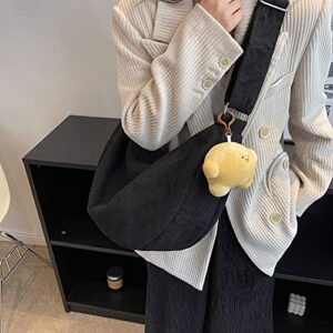 Mudono Hobo Bag for Girls Corduroy Shoulder Bag Large Capacity Crossbody Purse Lightweight Crescent Satchel with Cute Pendant