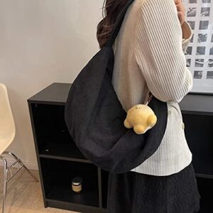 Mudono Hobo Bag for Girls Corduroy Shoulder Bag Large Capacity Crossbody Purse Lightweight Crescent Satchel with Cute Pendant