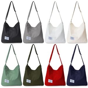 8 pieces women’s retro large size canvas shoulder bag lightweight crossbody handbag casual tote with zipper and pocket adjustable canvas tote bag for women girls work school shopping, 8 colors