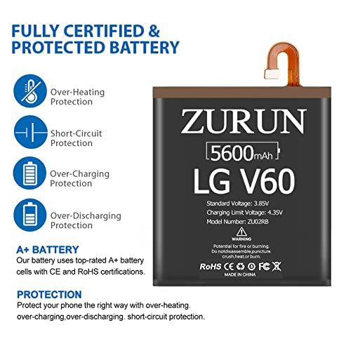 LG V60 ThinQ Battery ZURUN 5600mAh Li-Polymer Battery Replacement for LG V60 ThinQ 5G BL-T46 LM-V600TM T-Mobile/Sprint/U.S. Cellular with Screwdriver Tool Kit