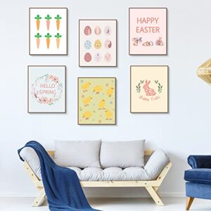 Geyee 6 Pcs Easter Boho Wall Art Bunny Wall Decor 8 x 10 In Canvas Pastel Aesthetic Wall Decor Unframed Bedroom Decor Pictures for Wall Holiday Poster Prints for Living Room (carrot)