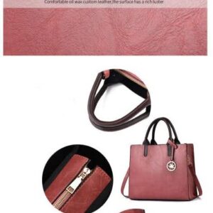 Handbag for Women Wallet Tote Bag Shoulder Bags Top Handle Satchel Leather Bag 3pcs Purse Set (Pink)