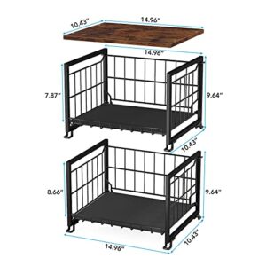 1Easylife Counter Basket Wire Basket with Wood Top, 2 Tier Stackable Pantry Organization and Storage Baskets Metal Mesh Bin Tiered basket for Countertop, Cabinet, Pantry, Kitchen (Black)