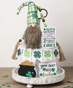 st. patrick’s day tiered tray decor set 6, shamrock pot of gold wood sign, irish lucky theme table centerpiece decoration sign for home party décor