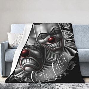 Moyjugt Smile Now Cry Later Clown Faces Flannel Fleece Blanket Throw Size, Super Soft Cozy Plush Blankets, Lightweight Microfiber Throw Blanket for Couch Sofa Bed, 50"X40"