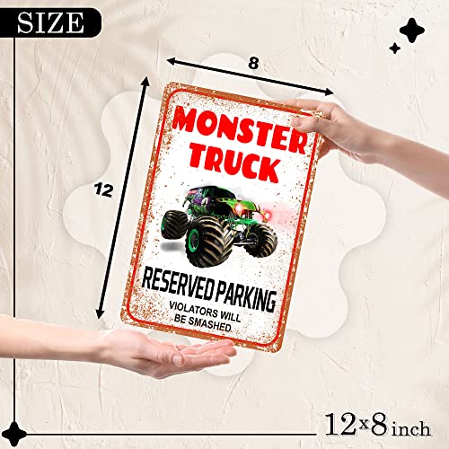 Monster Truck Room Decor for Boys - 8x12 Tin Monster Jam Bedroom Sign Boy Birthday Decorations Gifts Vintage Monster Truck Wall Decor Room for Kids
