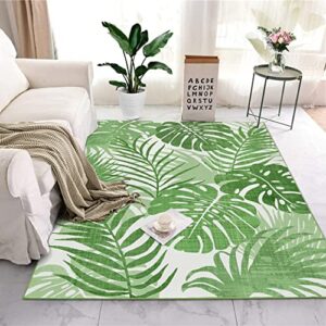 rugsreal 5×7 area rug for living room low profile palm tree leaf area rug large throw carpet indoor machine washable rug for bedroom kitchen patio home decor, 5′ x 7′ green
