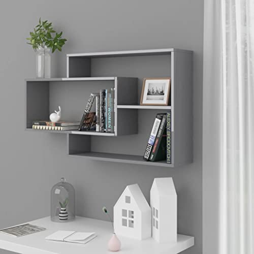 MengK Wall Shelves High Gloss Gray 40.9"x7.9"x23.6" Chipboard