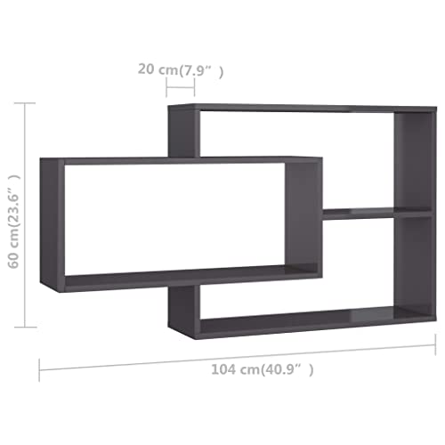 MengK Wall Shelves High Gloss Gray 40.9"x7.9"x23.6" Chipboard