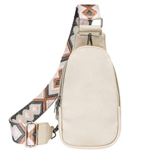 jxwenbyx sling bag for women pu leather sling bag small crossbody sling backpack fashion chest bag for traveling hiking (beige)
