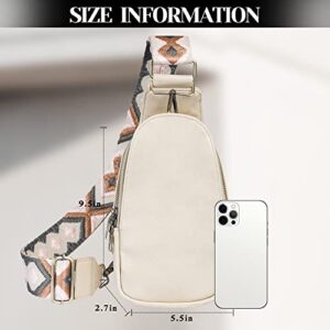 JXWENBYX Sling Bag for Women PU Leather Sling Bag Small Crossbody Sling Backpack Fashion Chest Bag for Traveling Hiking (Beige)