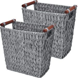 granny says woven waste basket, gray wicker basket with wood handles, wicker waste basket for bathroom living room, 2-pack, 13″ x 7 ½” x 12 ½”
