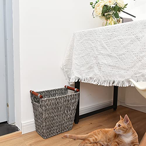 GRANNY SAYS Woven Waste Basket, Gray Wicker Basket with Wood Handles, Wicker Waste Basket for Bathroom Living Room, 2-Pack, 13" x 7 ½" x 12 ½"