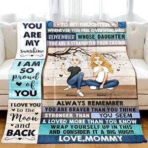 KERAOO Customized Throw Blanket to My Daughter - I Love You to The Moon and Back - Daughter Birthday Gift from Mommy - Personalized Name Blanket Gift for Daughter Christmas Mother's Day