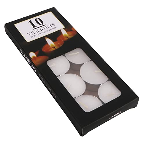 10pcs Tea Lights Candles Unscented Tealight Candles Long Lasting Tea Candles Smokeless Dripless Small Votive Mini Candles Mess Free Candles for Home Decorative, Shabbat, 4.5 Hours, White