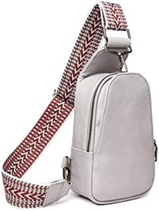 hdhtb sling bags chest bag for women small crossbody daypack, pu leather guitar strap purse, shoulder backpack for traveling (grey)