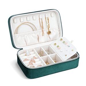 v-lafuylife velvet jewelry box ,small travel jewellery box for women,portable jewelry case organizer for rings bracelets earrings organizer（green）